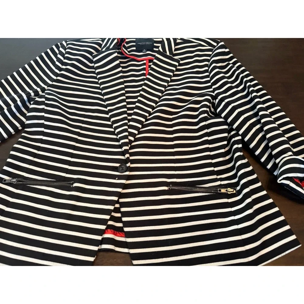 Christian Siriano Runway Style Black White Striped Zipper Pocket Blazer XL - Picture 7 of 12